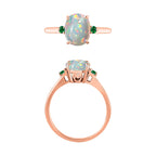 14K Rose Gold  AA   Ethiopian Opal ,  Colombian Emerald  Main Stone With Side Stone Ring 1.30 ct,  Gold Wt. 4 Gms  1.300  Ct.