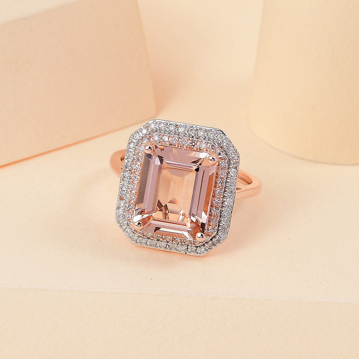 14K Rose Gold Morganite, Pink Diamond and White Diamond Halo Wedding Band Ring 4.35 Ct. 7461726 2