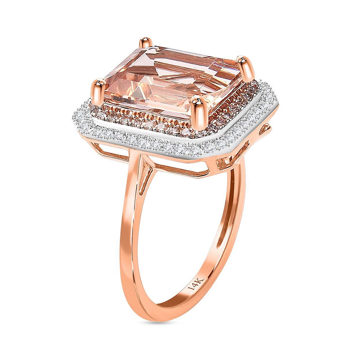 14K Rose Gold Morganite, Pink Diamond and White Diamond Halo Wedding Band Ring 4.35 Ct. 7461726 6