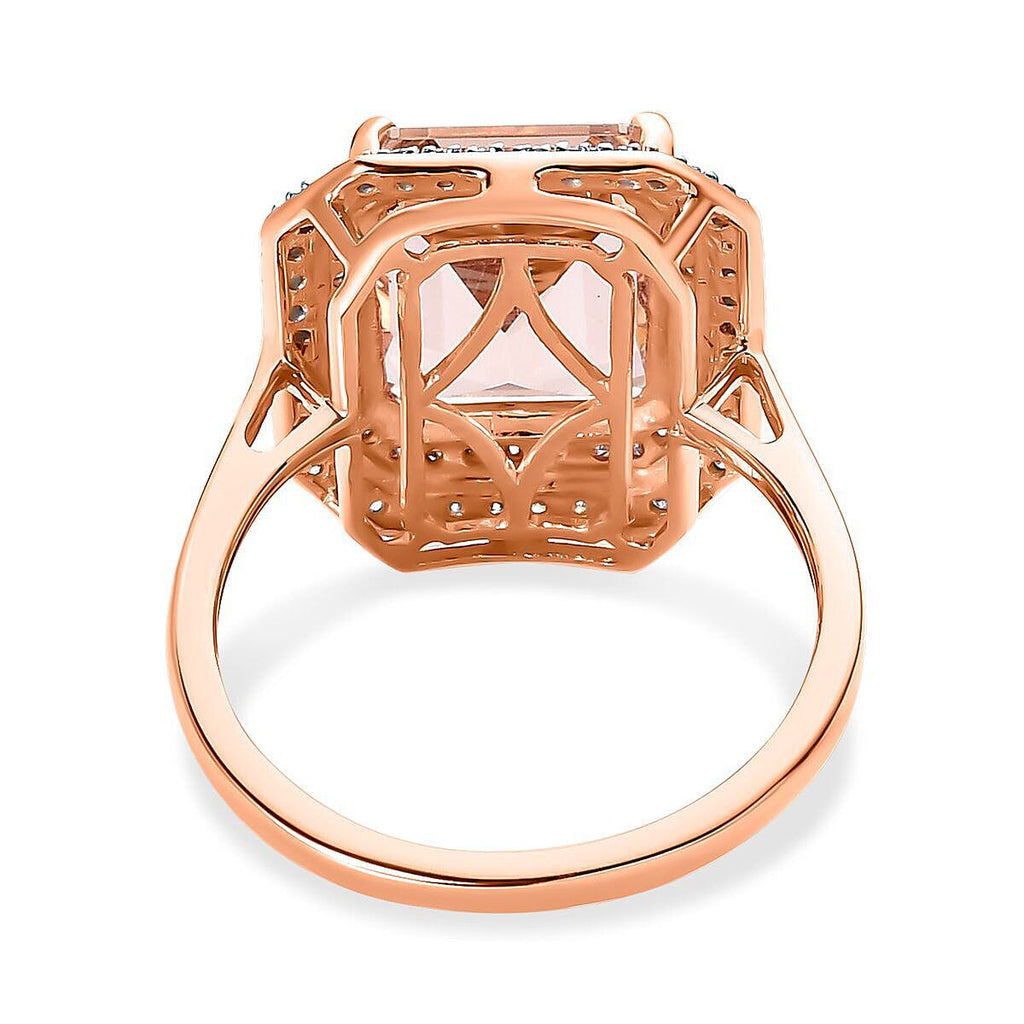 14K Rose Gold Morganite, Pink Diamond and White Diamond Halo Ring 4.35 Ct.
