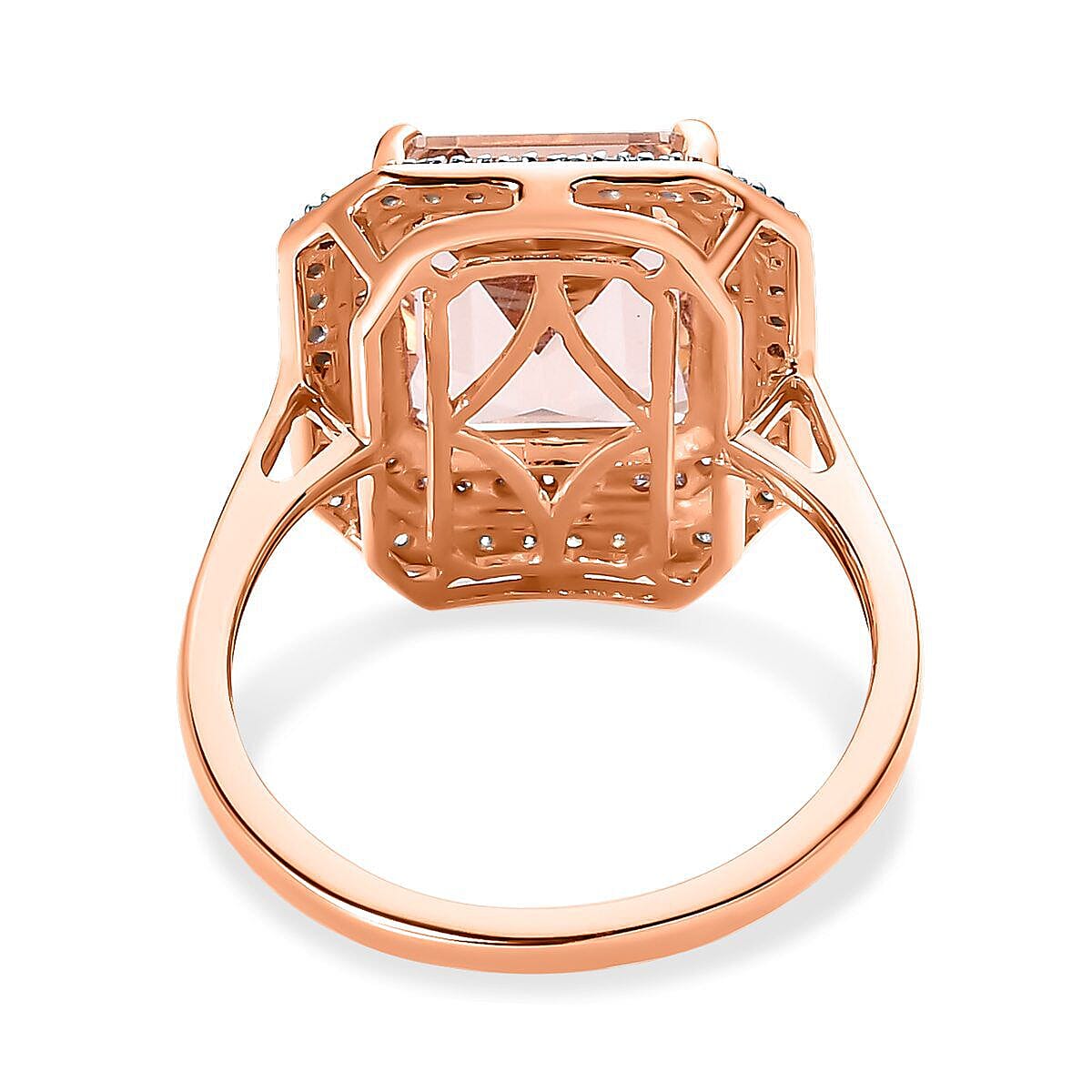 14K Rose Gold Morganite, Pink Diamond and White Diamond Halo Wedding Band Ring 4.35 Ct. 7461726 8
