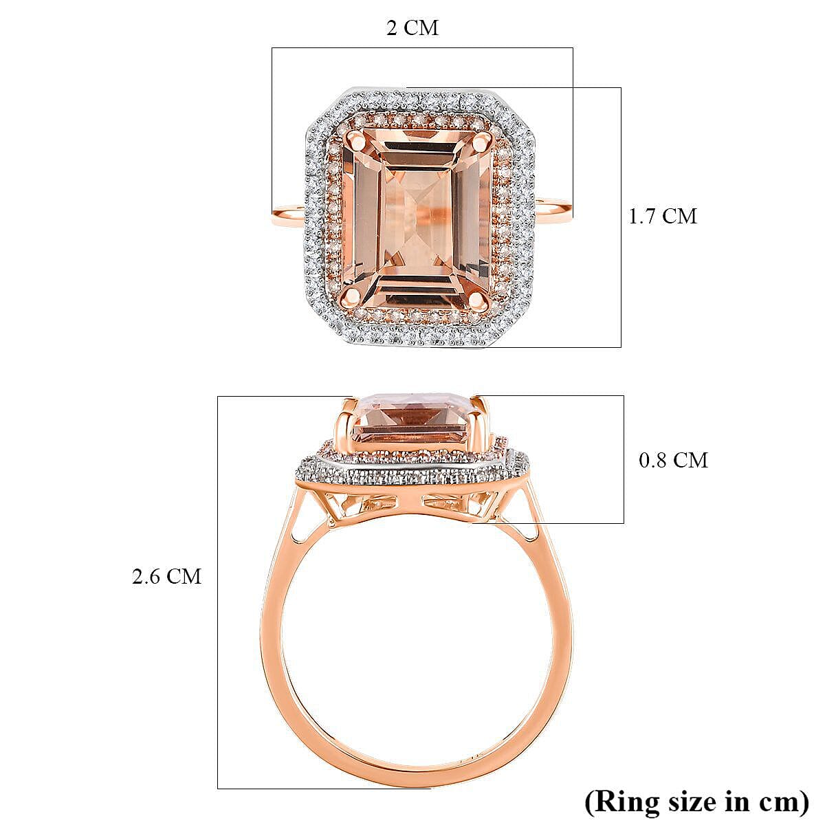 14K Rose Gold Morganite, Pink Diamond and White Diamond Halo Wedding Band Ring 4.35 Ct. 7461726 10