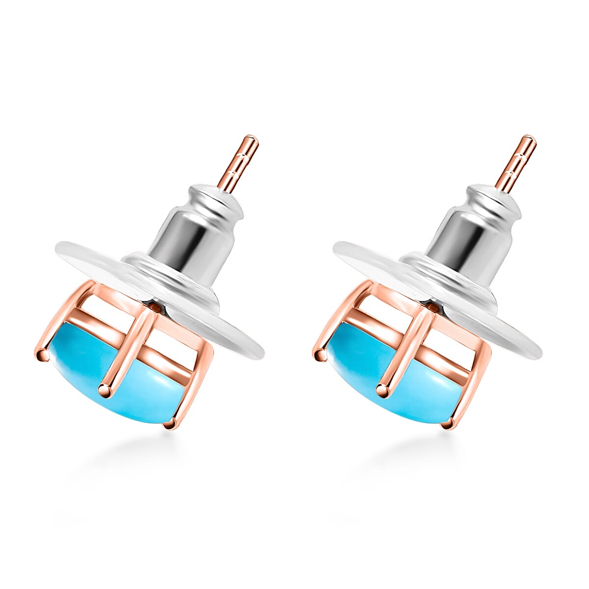 14K Rose Gold AA Sleeping Beauty Turquoise Solitaire Earrings 1.35 ct. 7727097 2
