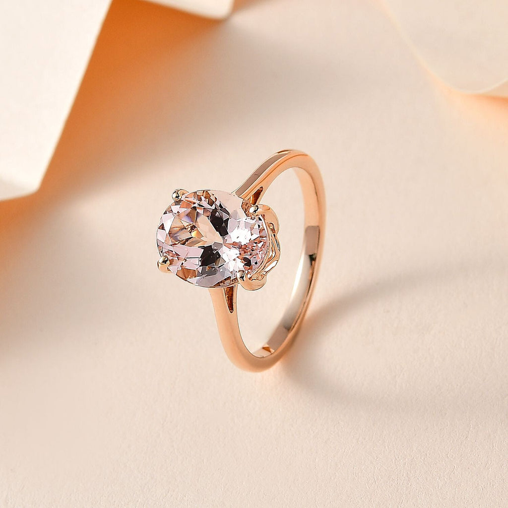14K Rose Gold AAA Marropino Morganite Solitaire Ring 3.44 Ct.