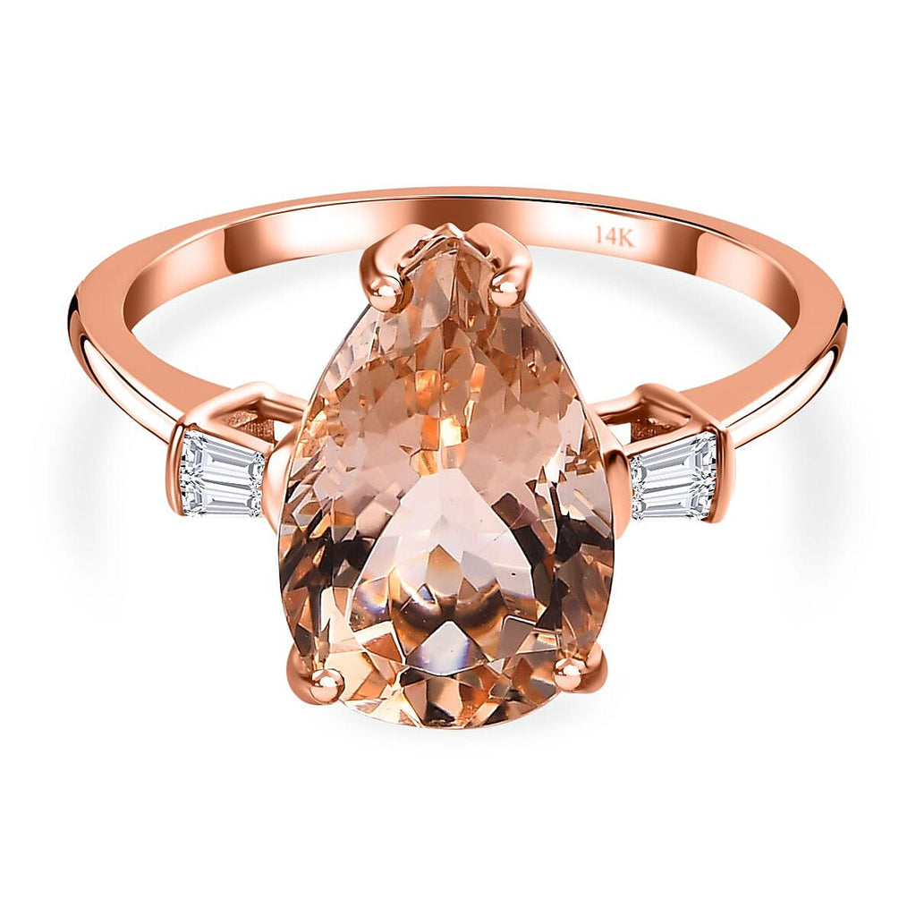 14K Rose Gold AAA Marropino Morganite & Diamond Ring 4.80 Ct.