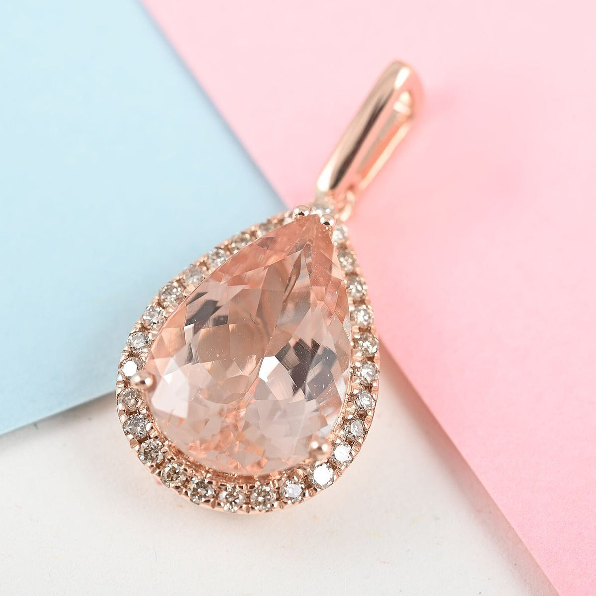 14K Rose Gold AAA Marropino Morganite and Diamond I2 Pendant Gold 1.64 grams, 3.500 Ct 6304368 1