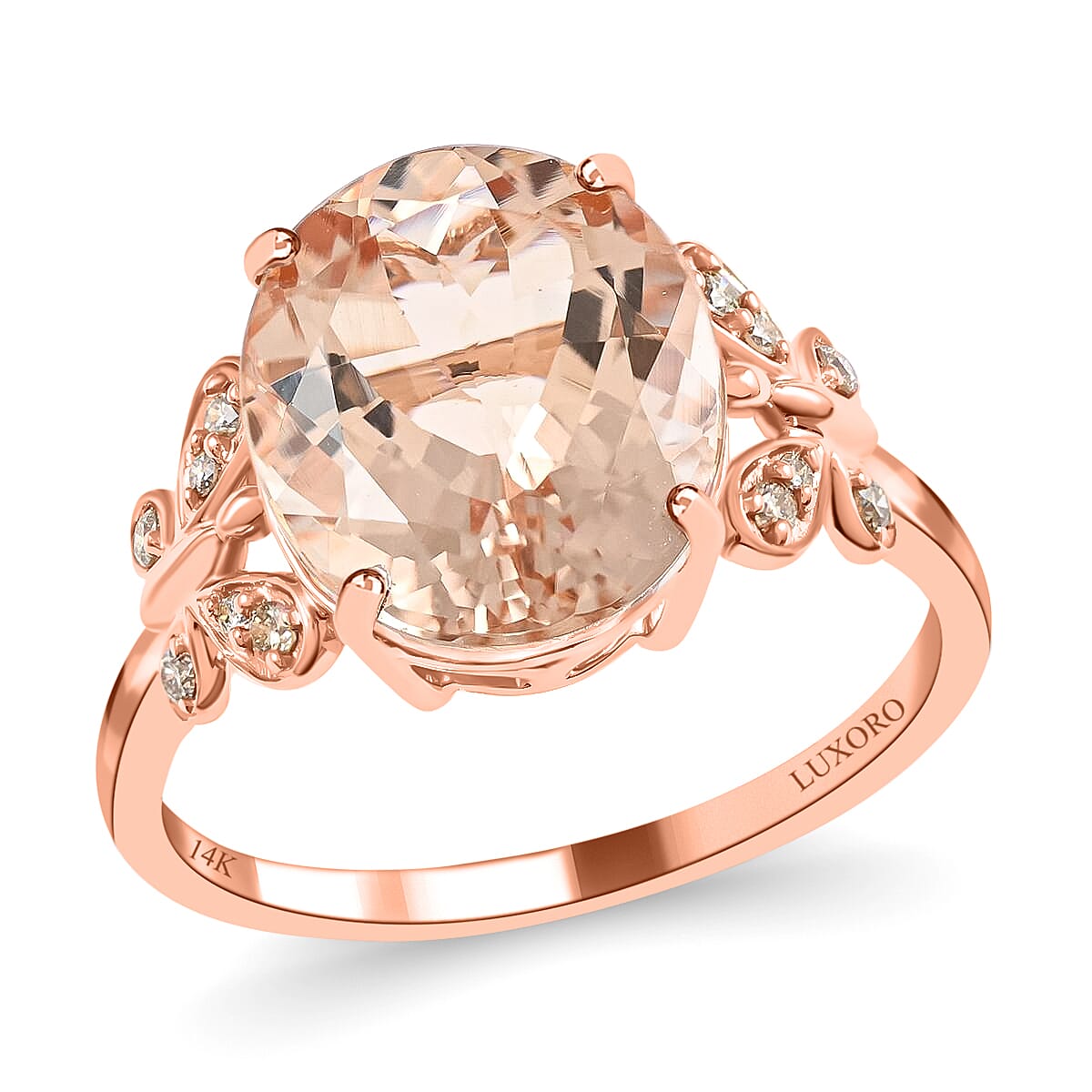 LUXORO AAA Marropino Morganite, Diamond Ring in 14K Rose Gold 4.40 Ct. (G-H I2) 6304318 2