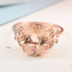 Luxoro - 14K Rose Gold AAA Marropino Morganite & Champagne Diamond Solitaire Ring 4.40 Ct.