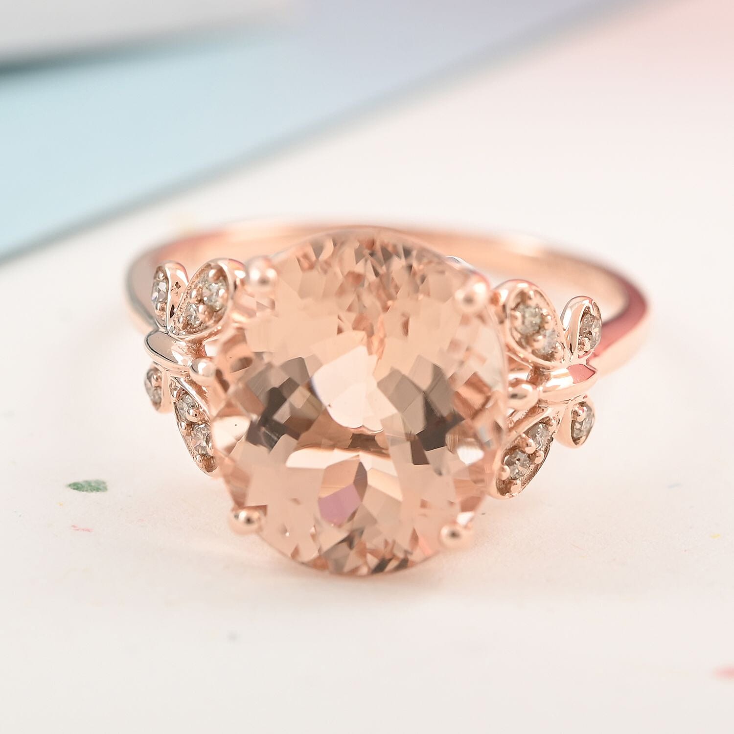 LUXORO AAA Marropino Morganite, Diamond Ring in 14K Rose Gold 4.40 Ct. (G-H I2) 6304318 5