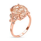 Luxoro - 14K Rose Gold AAA Marropino Morganite & Champagne Diamond Solitaire Ring 4.40 Ct.