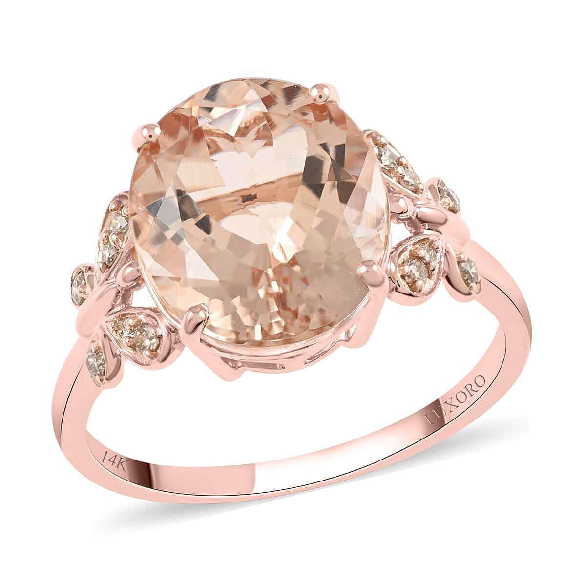 LUXORO AAA Marropino Morganite, Diamond Ring in 14K Rose Gold 4.40 Ct. (G-H I2) 6304318 0
