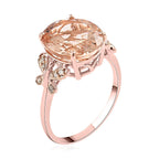 Luxoro - 14K Rose Gold AAA Marropino Morganite & Champagne Diamond Solitaire Ring 4.40 Ct.