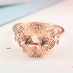 Luxoro - 14K Rose Gold AAA Marropino Morganite & Champagne Diamond Solitaire Ring 4.40 Ct.