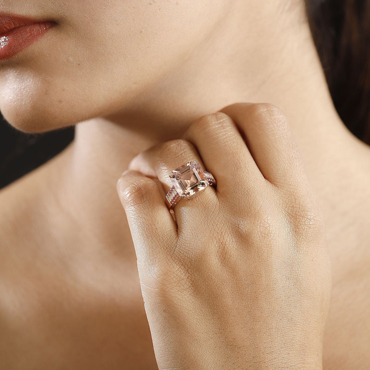 14K Rose Gold AAA Morganite, Padparadscha Sapphire &amp; White Diamond I2-G-H Ring 10.70 Ct, Gold Wt. 5.10 Gms. 8018318 2