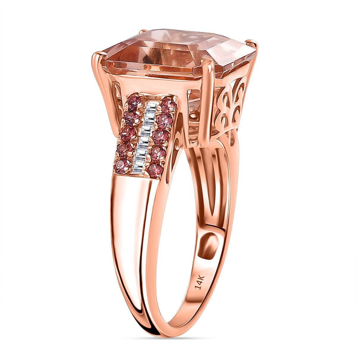 14K Rose Gold AAA Morganite, Padparadscha Sapphire &amp; White Diamond I2-G-H Ring 10.70 Ct, Gold Wt. 5.10 Gms. 8018318 3