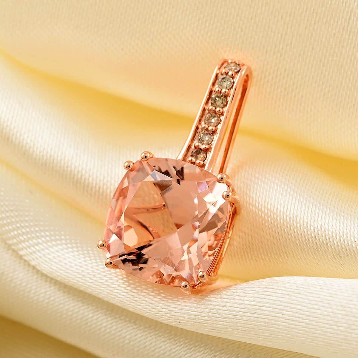 Appraised and Certified 3.75 Ct. Morganite, Diamond Solitaire Pendant in 14K Rose Gold 7570088 1