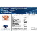14K Rose Gold  AAA   Morganite ,  White Diamond  I2 Ring 6.15 ct,  Gold Wt. 3.4 Gms  6.150  Ct.