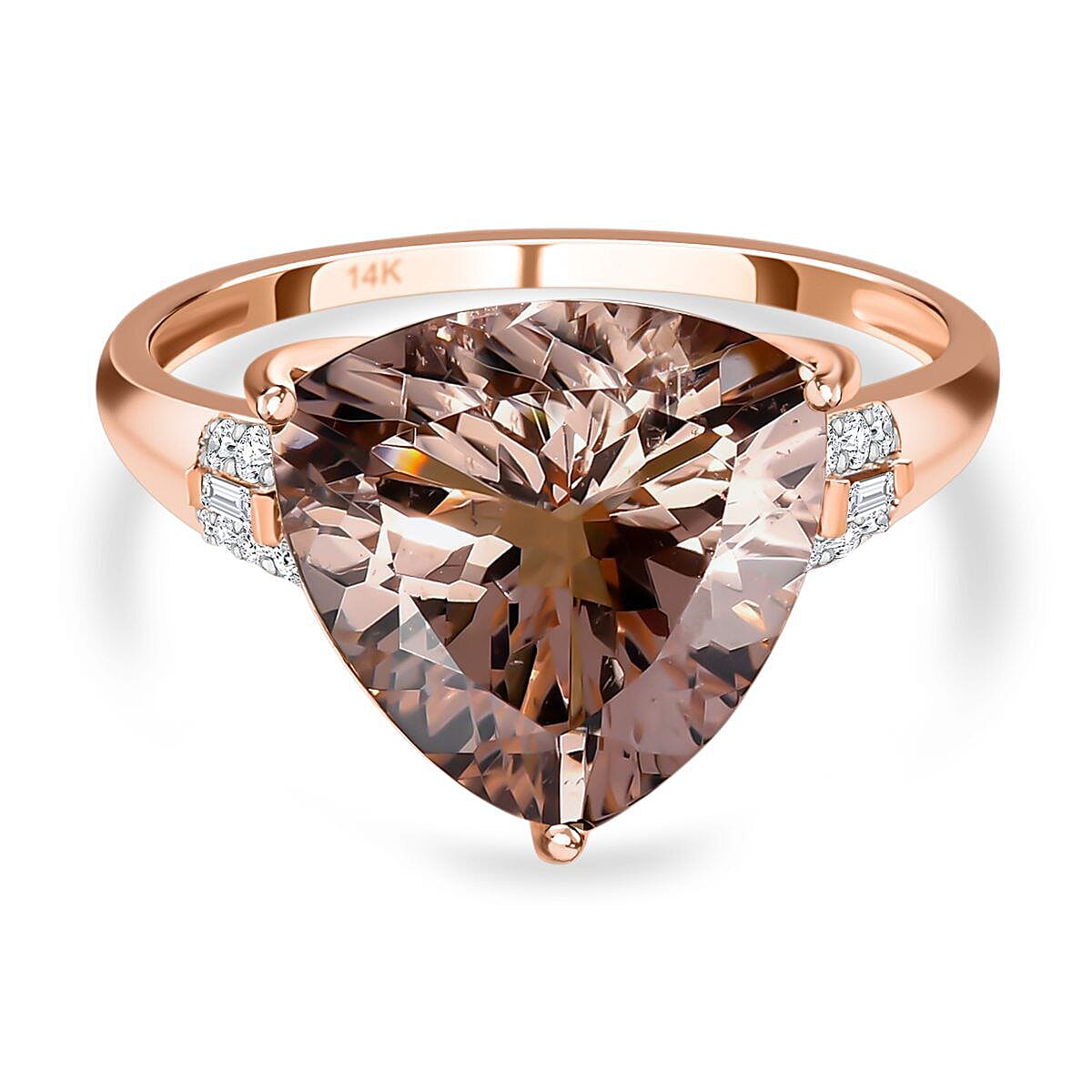 Exclusive Edition- 14K Rose Gold AAA Morganite (TL12mm) and Diamond (G-H) Ring 5.41 Ct 7387789 0