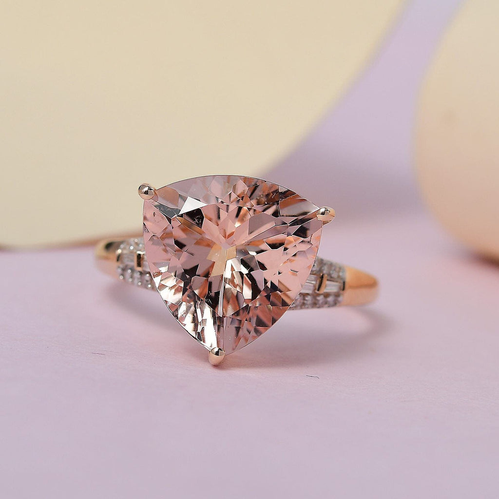 Exclusive Edition- 14K Rose Gold AAA Morganite (TL12mm) and Diamond (G-H) Ring 5.41 Ct
