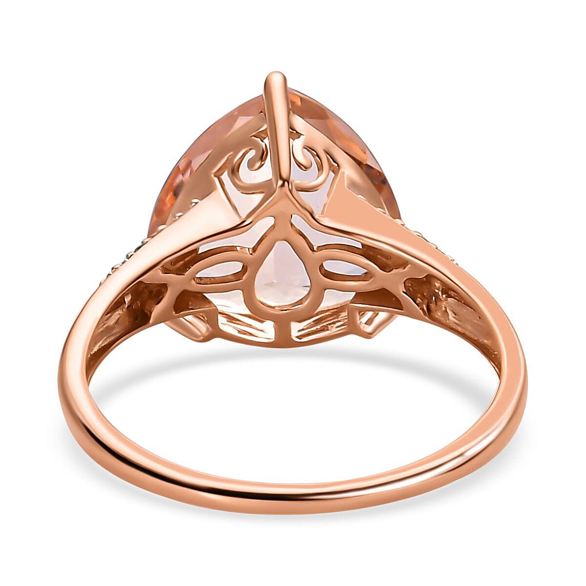 Exclusive Edition- 14K Rose Gold AAA Morganite (TL12mm) and Diamond (G-H) Ring 5.41 Ct 7387789 9
