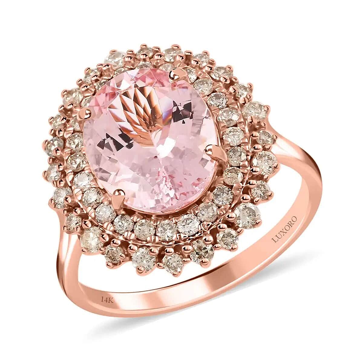 Appraised &amp; Certified LUXORO 3.25 Ct. AAA Pink Morganite, Diamond Halo Ring in 14K Rose Gold 7488891 0