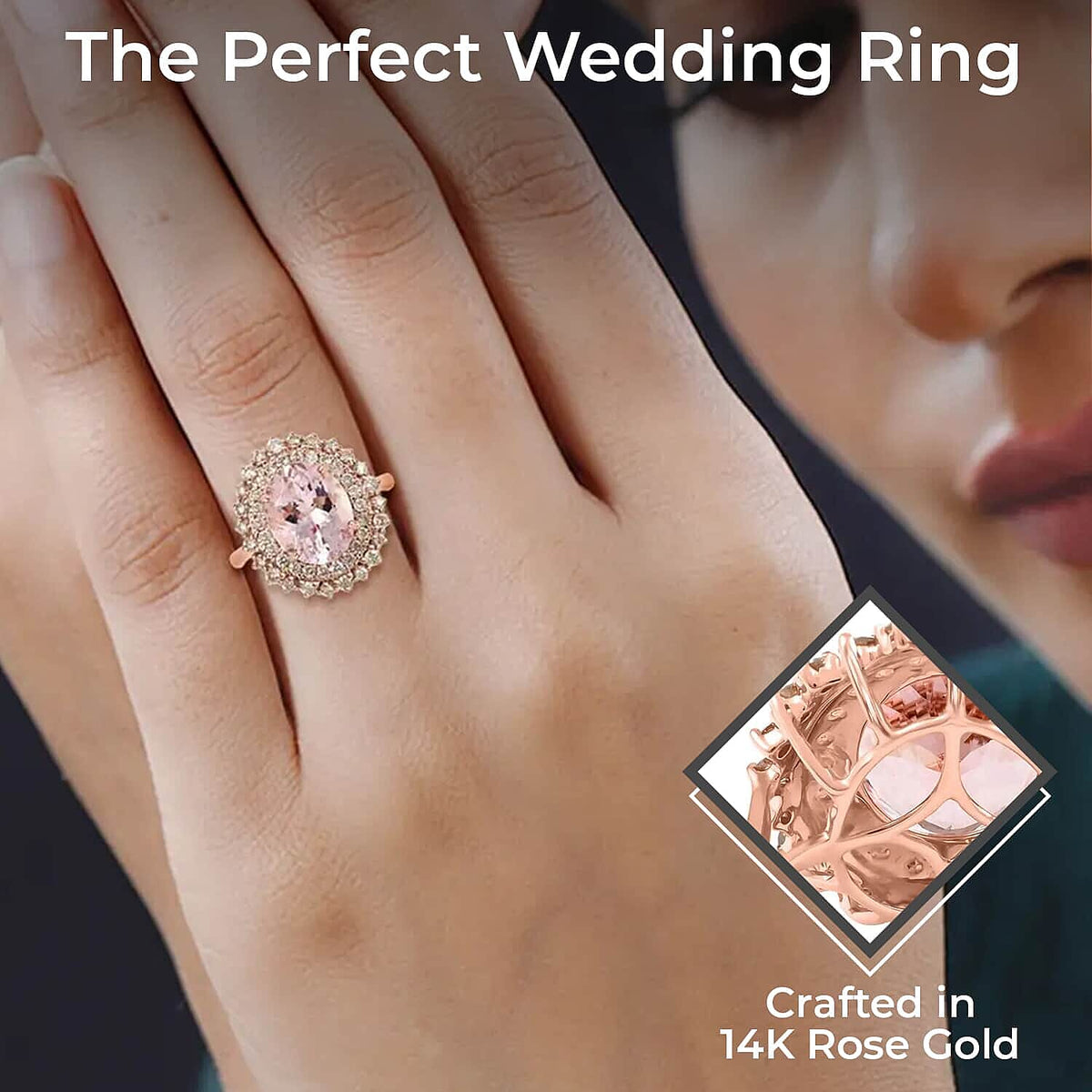 Appraised &amp; Certified LUXORO 3.25 Ct. AAA Pink Morganite, Diamond Halo Ring in 14K Rose Gold 7488891 2