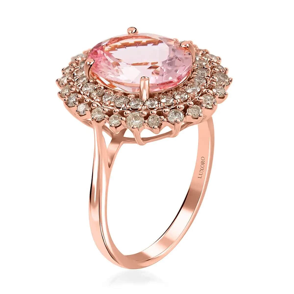 Appraised &amp; Certified LUXORO 3.25 Ct. AAA Pink Morganite, Diamond Halo Ring in 14K Rose Gold 7488891 3
