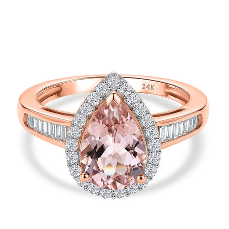 Tony Diniz Collection- Palmeiras AAA Pink Morganite, Natural Diamond Pear Halo Ring in 14K Rose Gold 2.05 Ct. V32462427 1
