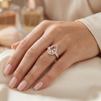 Tony Diniz Collection- 14K Rose Gold Palmeiras AAAA Pink Morganite and Natural Diamond Pear Halo Ring 2.05 Ct,