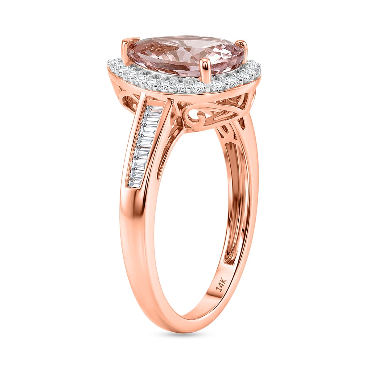 Tony Diniz Collection- Palmeiras AAA Pink Morganite, Natural Diamond Pear Halo Ring in 14K Rose Gold 2.05 Ct. V32504382 4
