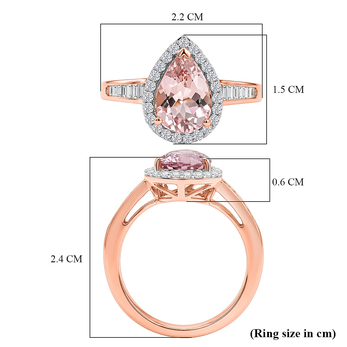 Tony Diniz Collection- Palmeiras AAA Pink Morganite, Natural Diamond Pear Halo Ring in 14K Rose Gold 2.05 Ct. V32504382 6