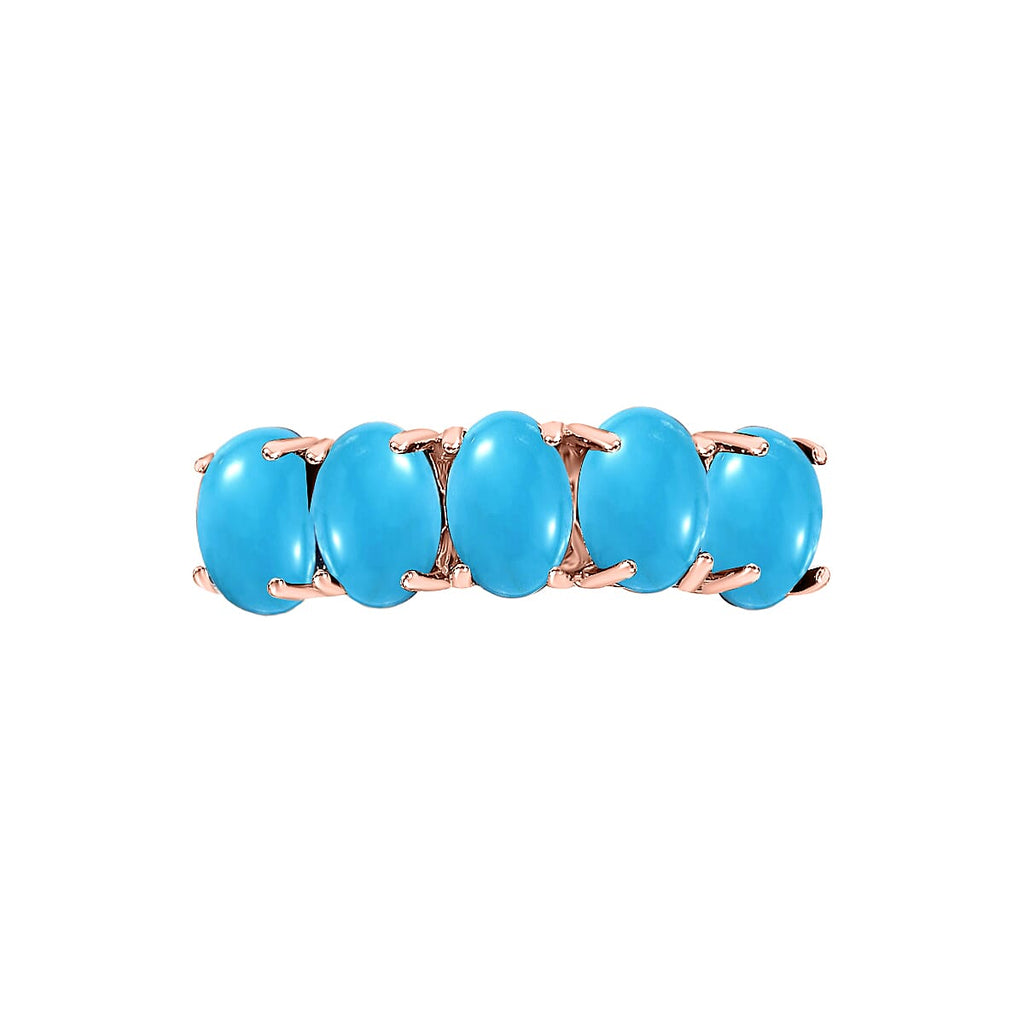 14K Rose Gold  AAA   Sleeping Beauty Turquoise  5 Stone Ring 2.75 ct,  Gold Wt. 4 Gms  2.750  Ct.