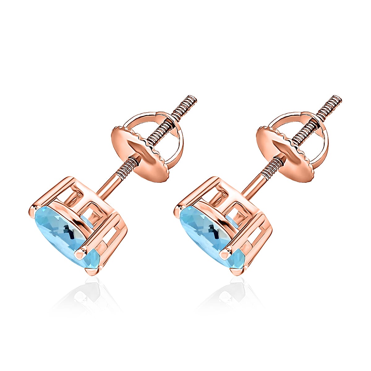 14K Rose Gold Aquamarine Solitaire Stud Push Post Earring in Gold Wt. 1.5 grams, 1.70 Ct 8000685 2