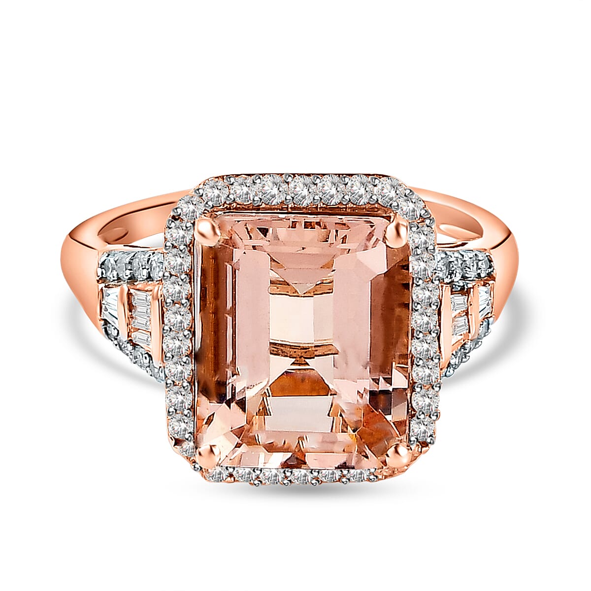 14K Rose Gold Morganite and Round Cut Diamond Halo Engagement Ring 4.70 Ct 8834890 0