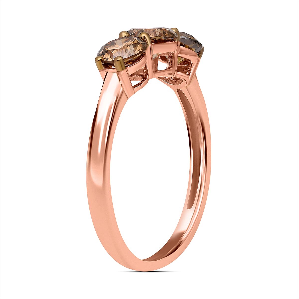 14K Rose Gold SGL Certified Natural Champagne Diamond (I1-I2) 3 Stone Ring 2.00 Ct. 7527531 7