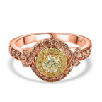14K Rose Gold Certified Natural Yellow and Champagne Diamond I1-I2) Ring 1.00 Ct.