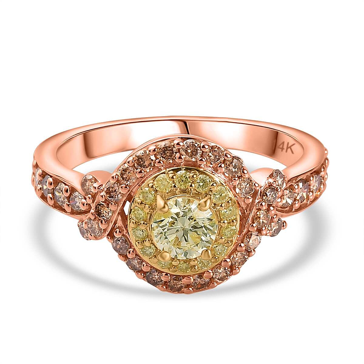 Natural Yellow and Champagne Diamond Halo Ring in 14K Rose Gold 7737290 0