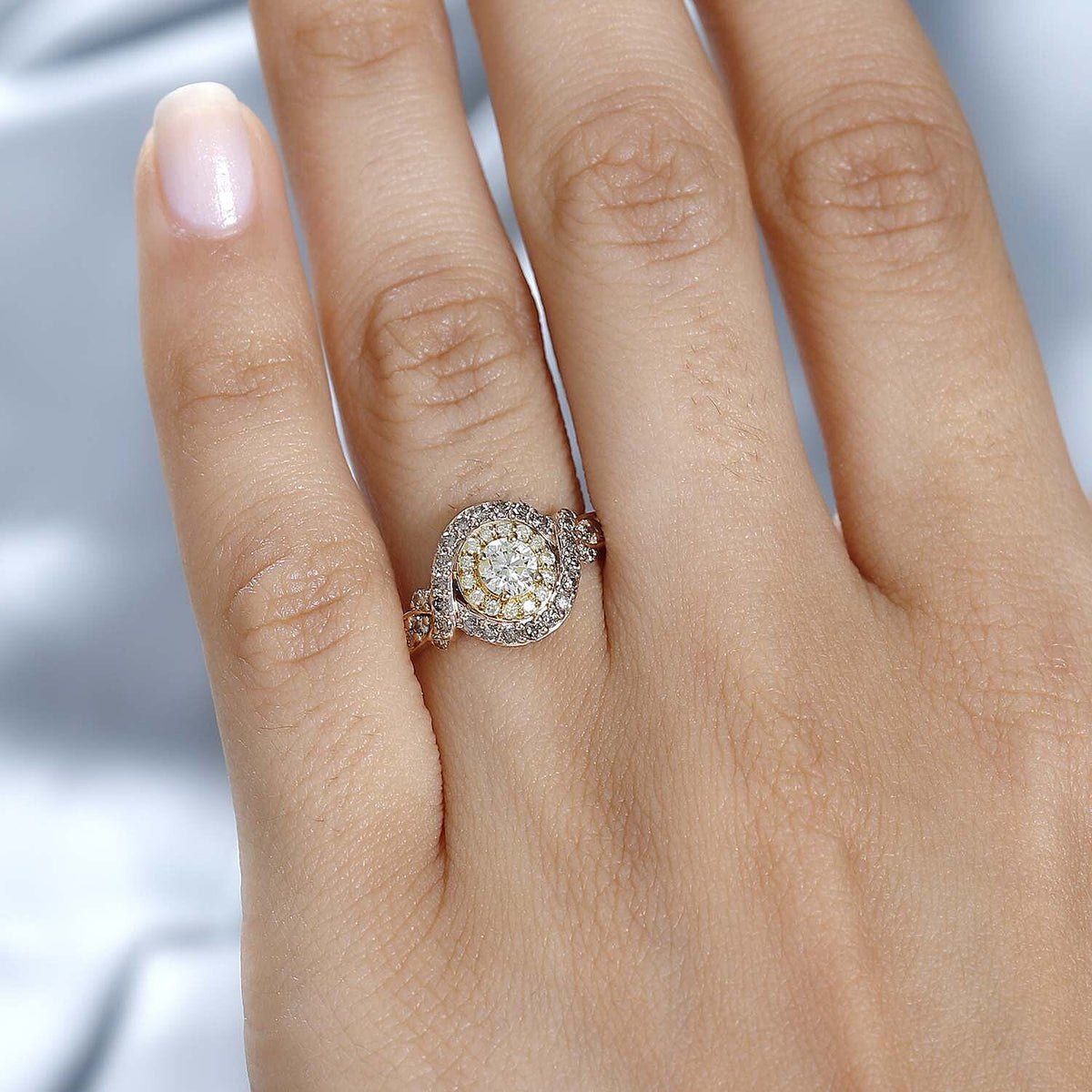 Natural Yellow and Champagne Diamond Halo Ring in 14K Rose Gold 7737290 3