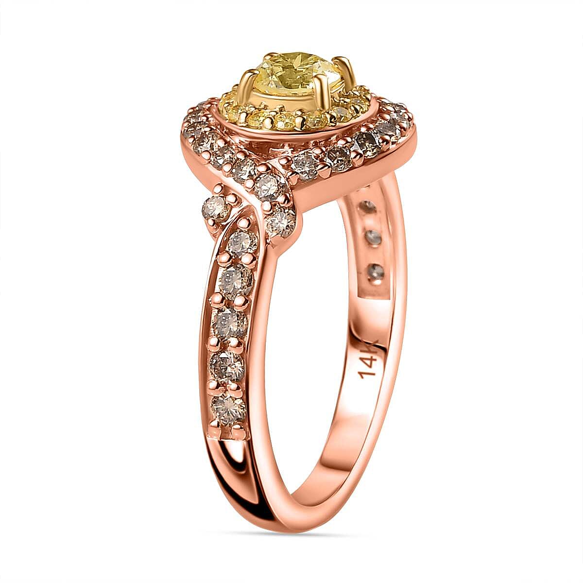 Natural Yellow and Champagne Diamond Halo Ring in 14K Rose Gold 7737290 4