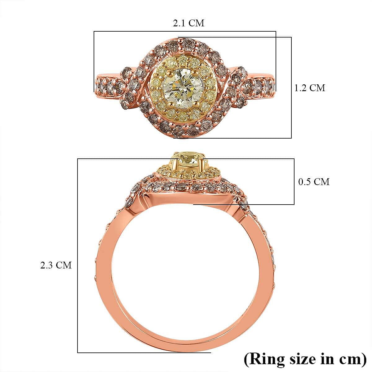 Natural Yellow and Champagne Diamond Halo Ring in 14K Rose Gold 7737290 6