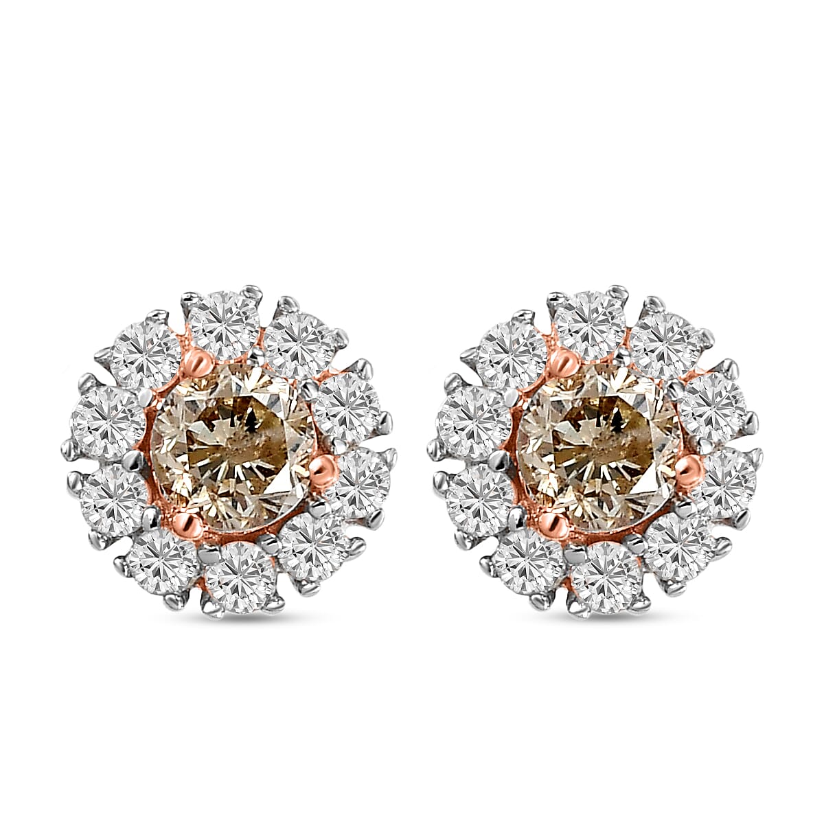 14K Rose Gold I3 Champagne and I3-G-H White Diamond Earrings 0.93 Ct. 8851711 0