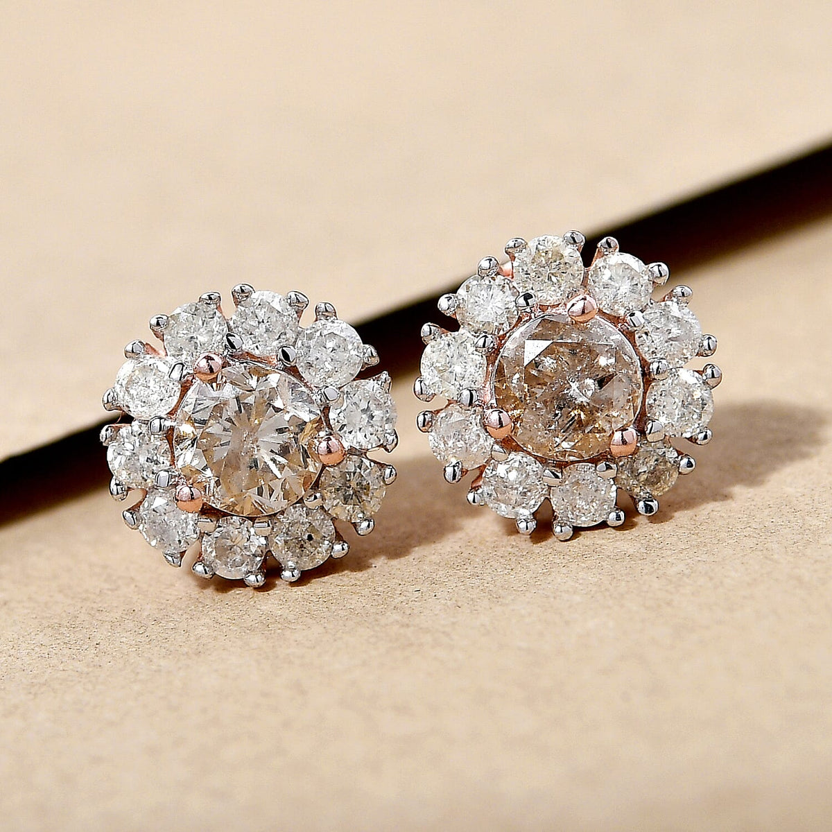 14K Rose Gold I3 Champagne and I3-G-H White Diamond Earrings 0.93 Ct. 8851711 2