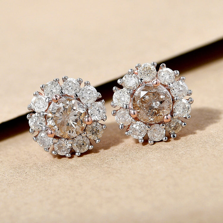 14K Rose Gold I3 Champagne and I3-G-H White Diamond Earrings 0.93 Ct. 8851711 2
