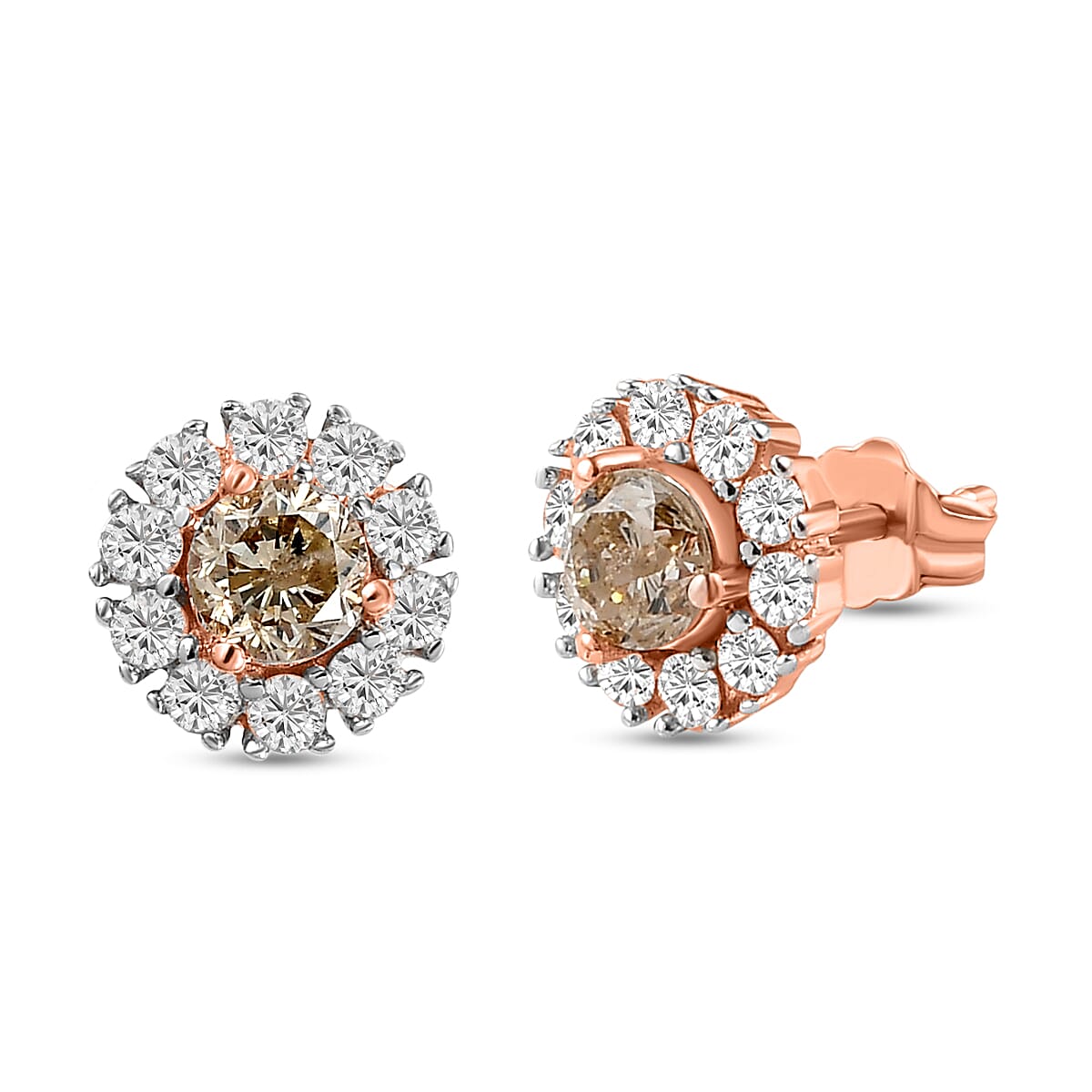 14K Rose Gold I3 Champagne and I3-G-H White Diamond Earrings 0.93 Ct. 8851711 4