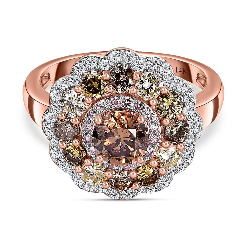 Red Carpet Collection- 14K Rose Gold Natural Multi (Champagne, Pink, Yellow, Green, White) Diamond Ring 2.00 Cts