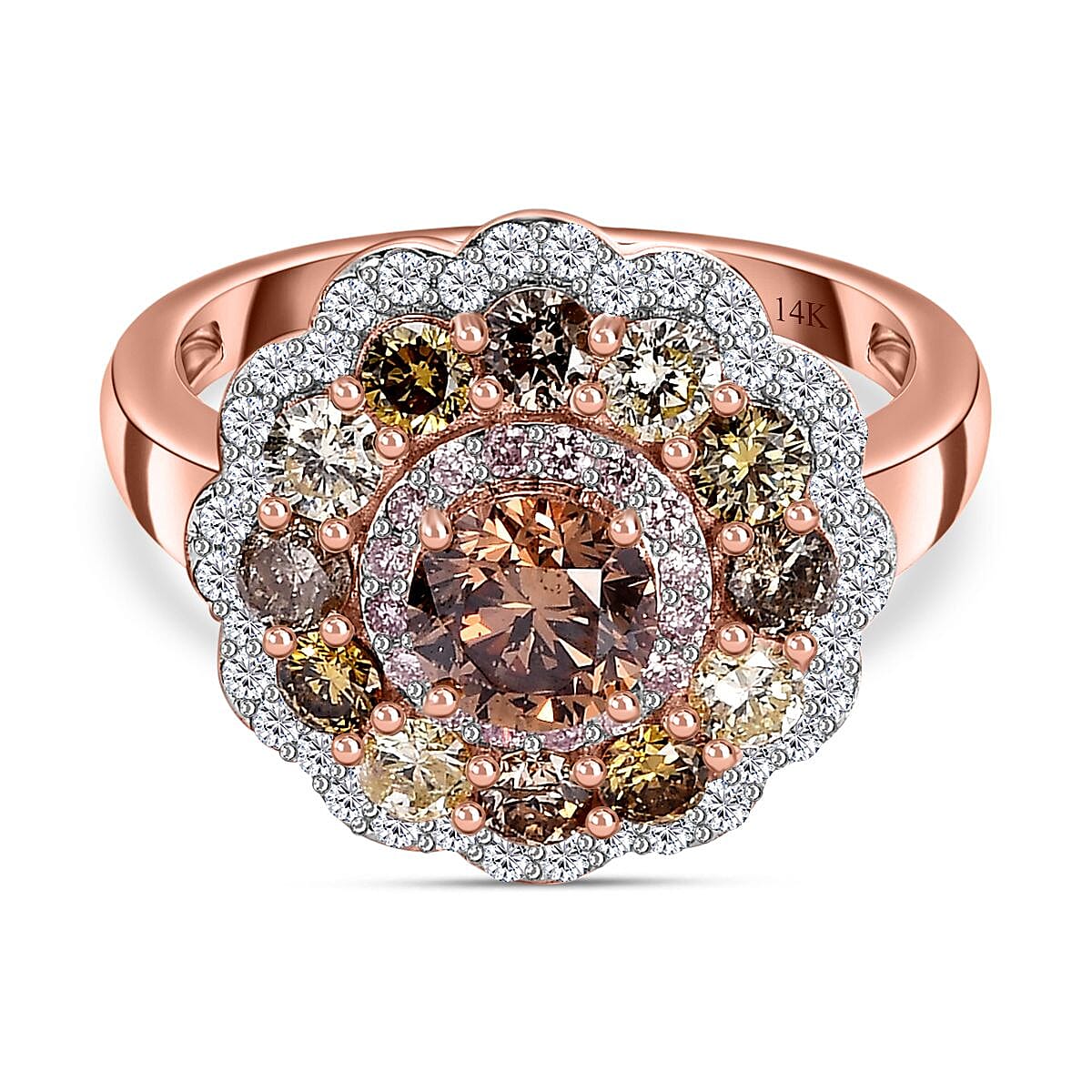 Red Carpet Collection- 14K Rose Gold Natural Multi (Champagne, Pink, Yellow, Green, White) Diamond Ring 2.00 Cts 7646093 0