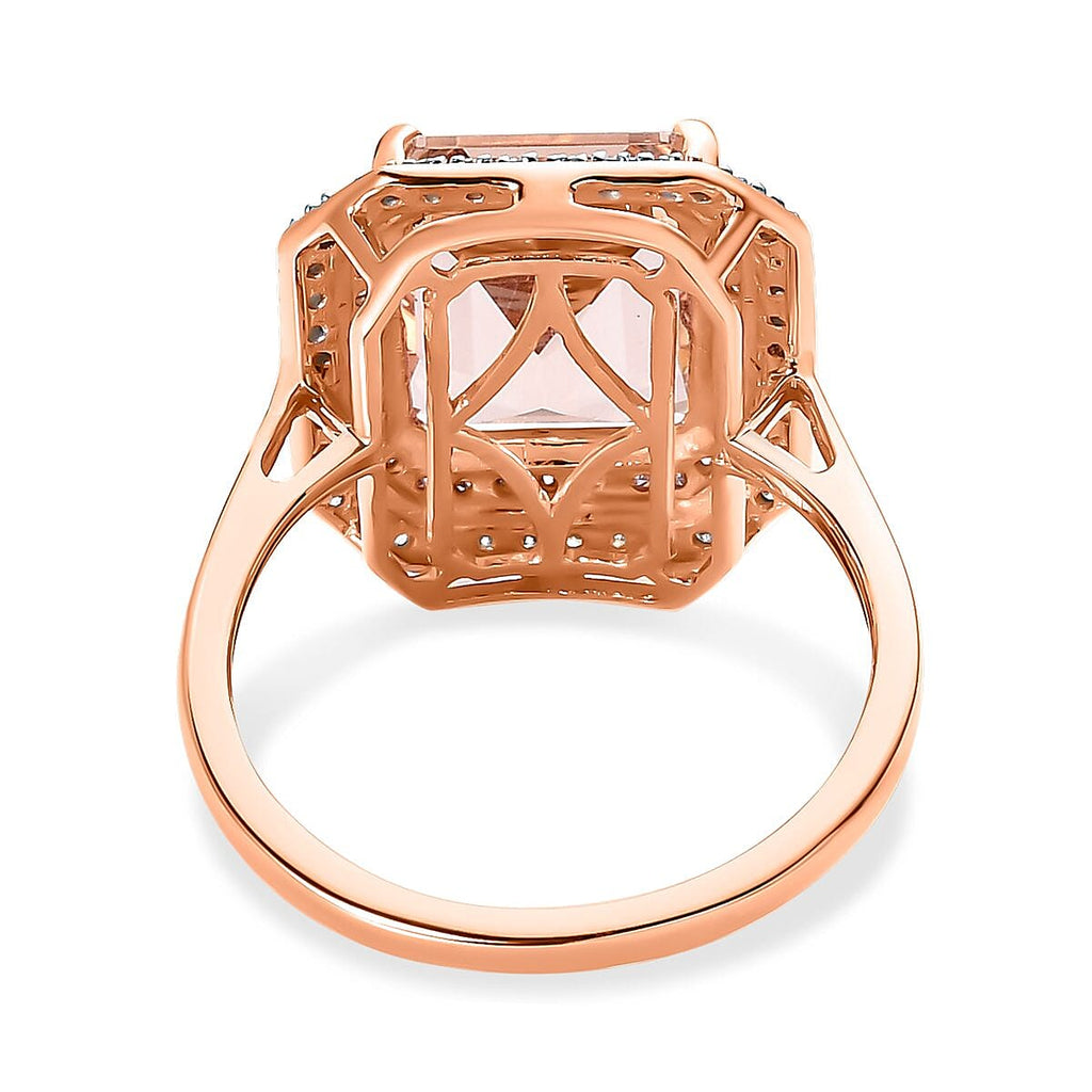 14K Rose Gold Morganite, Pink Diamond and White Diamond Halo Ring 4.35 Ct.