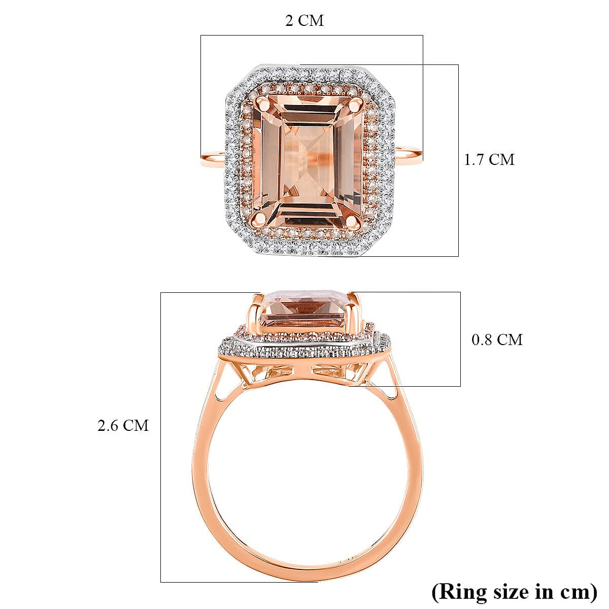 14K Rose Gold Morganite, Pink Diamond and White Diamond Halo Wedding Band Ring 4.35 Ct. 7461726 11