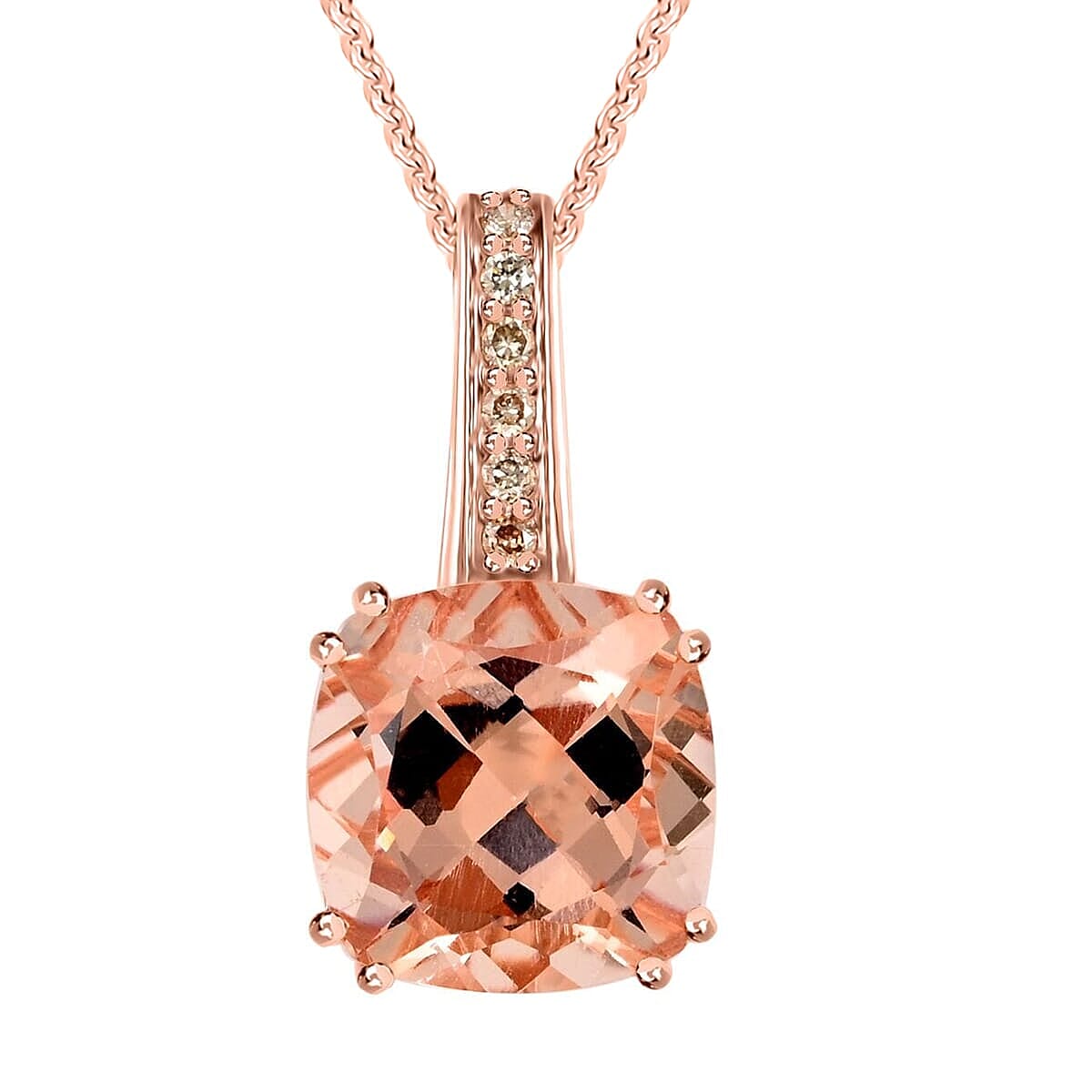 Certified &amp; Appraised LUXORO AAA Marropino Morganite and G-H I2 Diamond Pendant Necklace in 14K Rose Gold (Size 18) 3.75 Ct. 4360376 0