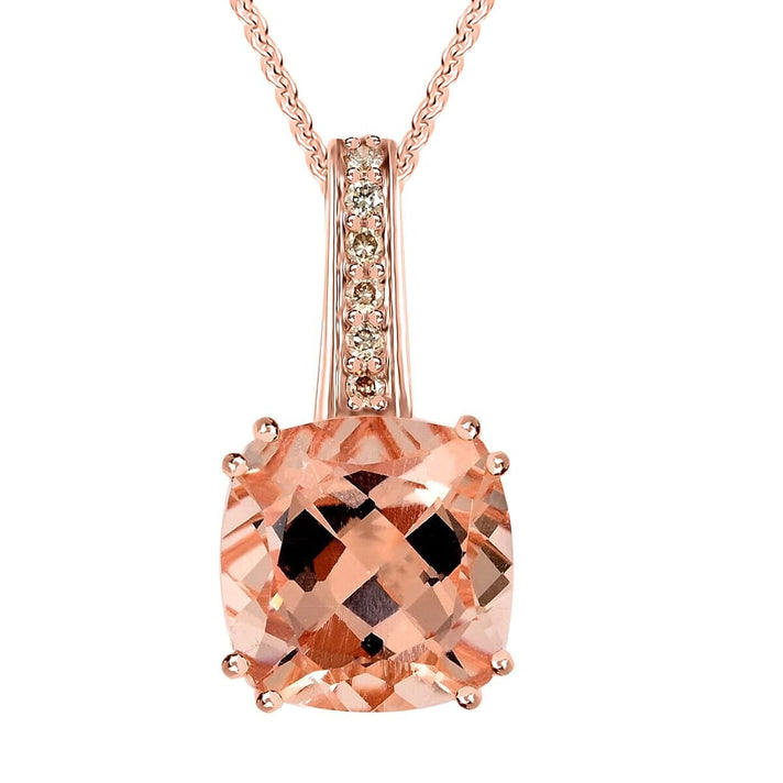 Certified &amp; Appraised LUXORO AAA Marropino Morganite and G-H I2 Diamond Pendant Necklace in 14K Rose Gold (Size 18) 3.75 Ct. 4360376 1